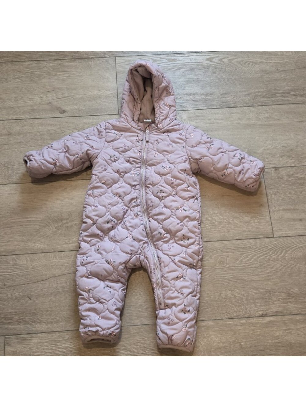 H&M One Piece Lavender & Pink Floral Fleece Lined Snow Suit Infant Baby 9M